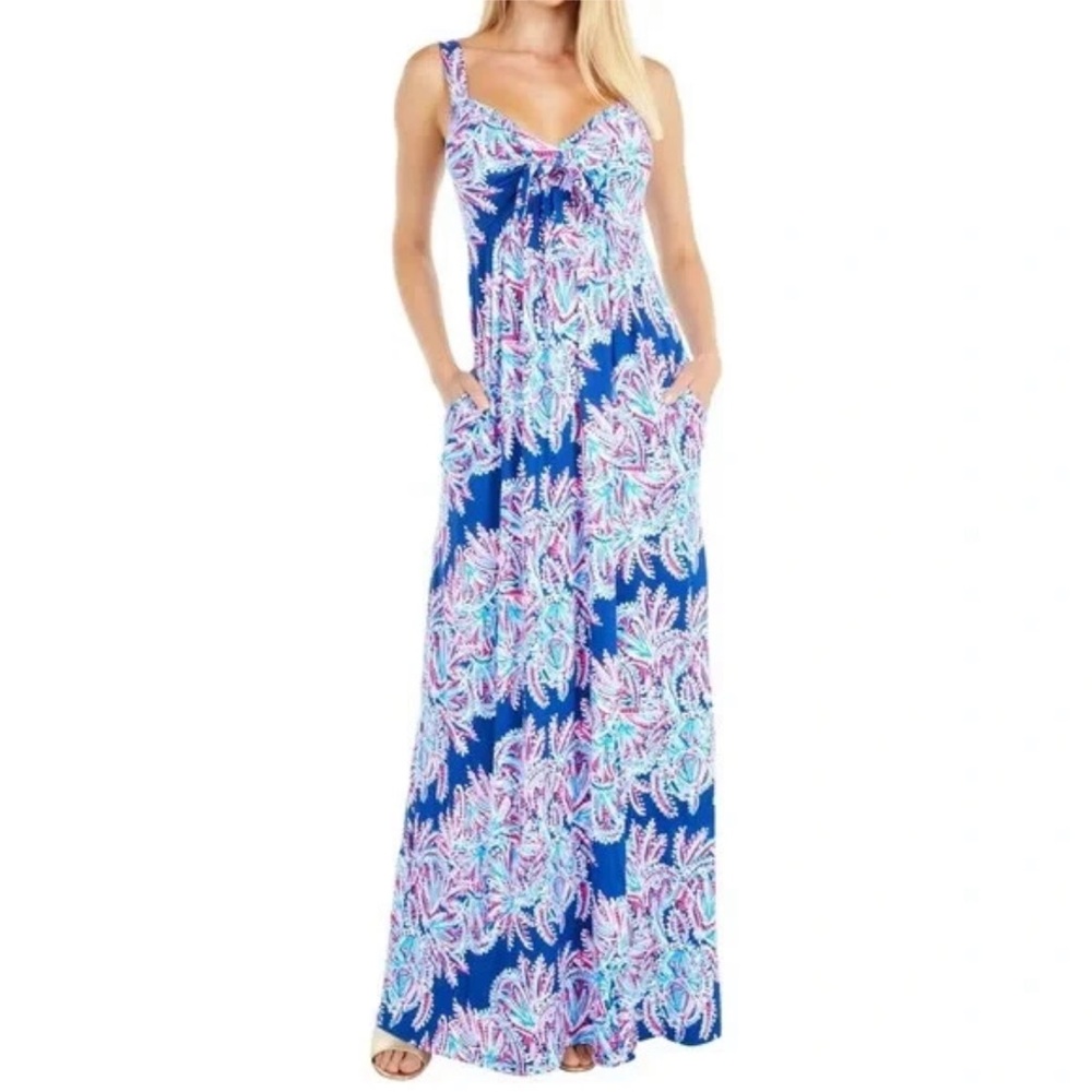 Lilly Pulitzer MAUI MAXI DRESS Oyster Bay Blue Miss Shell Pink Navy 10